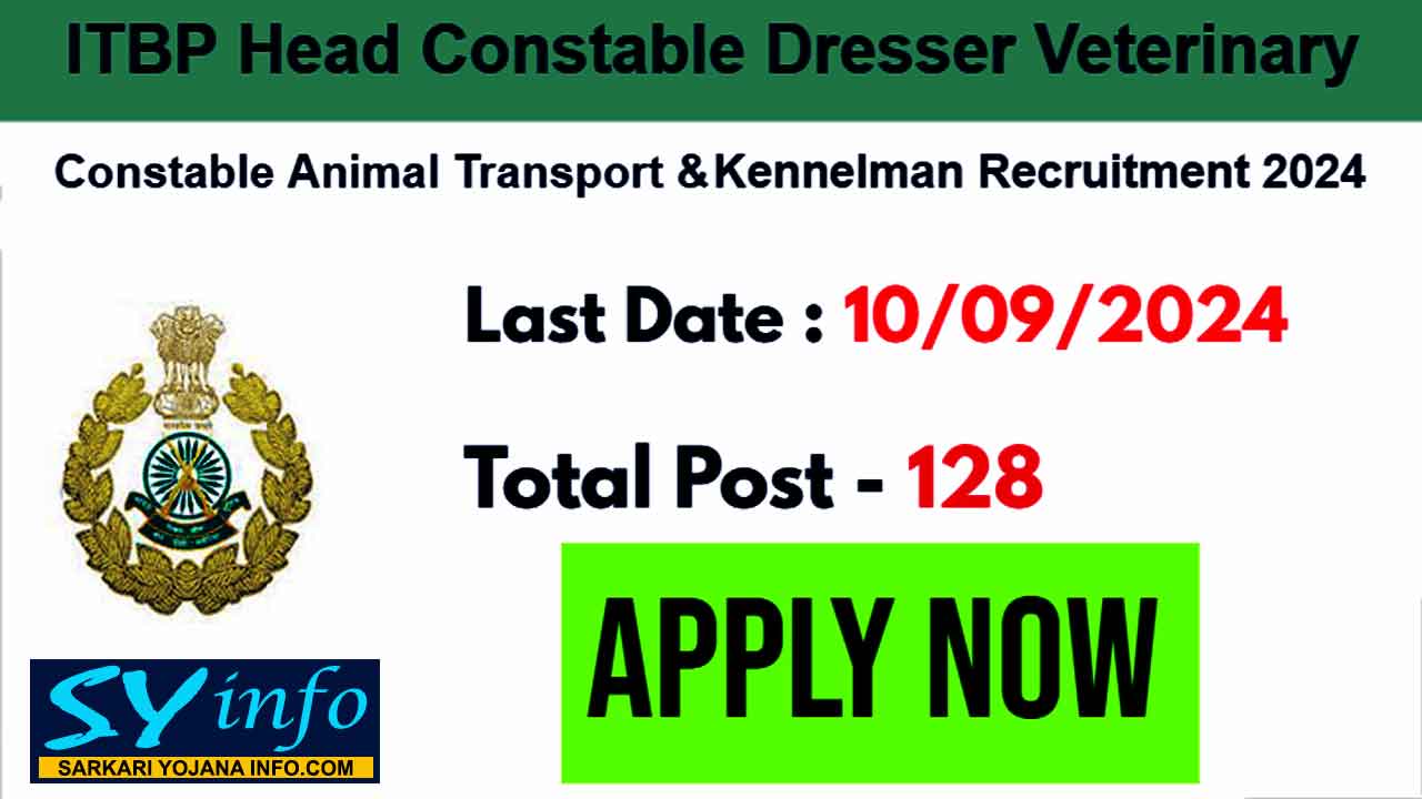 ITBP HC Dresser Veterinary, Constable Animal Transport Online Form 2024