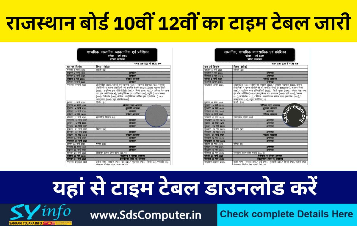 RBSE Time Table 2025 Live: आरबीएसई 10वीं तथा 12वीं कक्षा का टाइम टेबल जारी, डायरेक्ट लिंक जारी