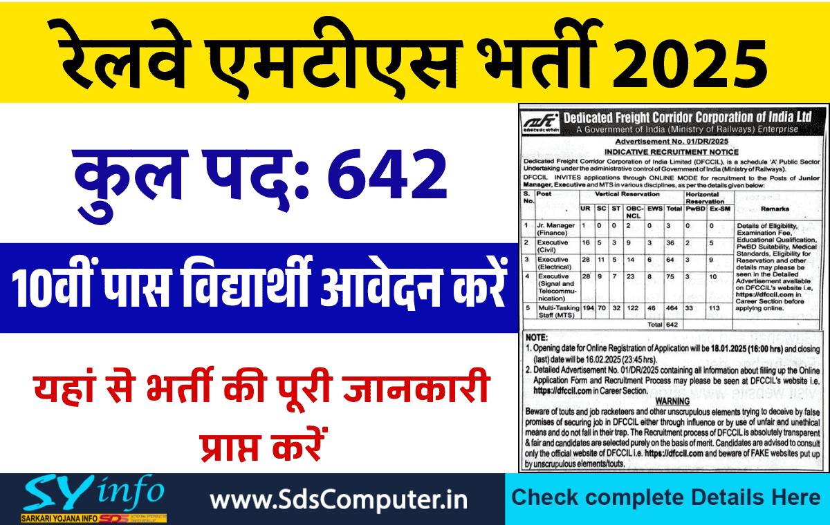 Railway MTS Vacancy 2025: Apply for 642 Posts – DFCCIL Recruitment
