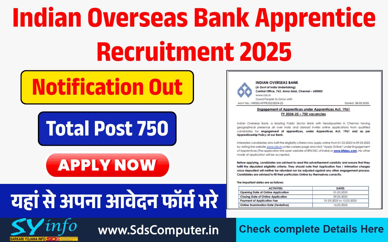 Indian Overseas Bank Apprentices Recruitment 2025: Apply Now for 750 Vacancies